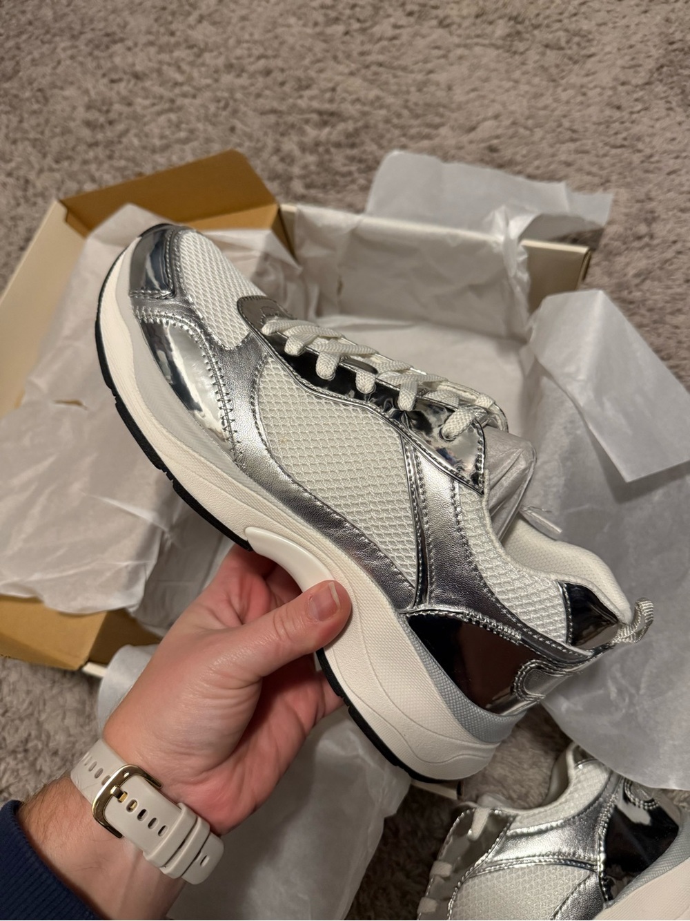 Naturalizer Zoie Silver Metallic Mesh Sneaker